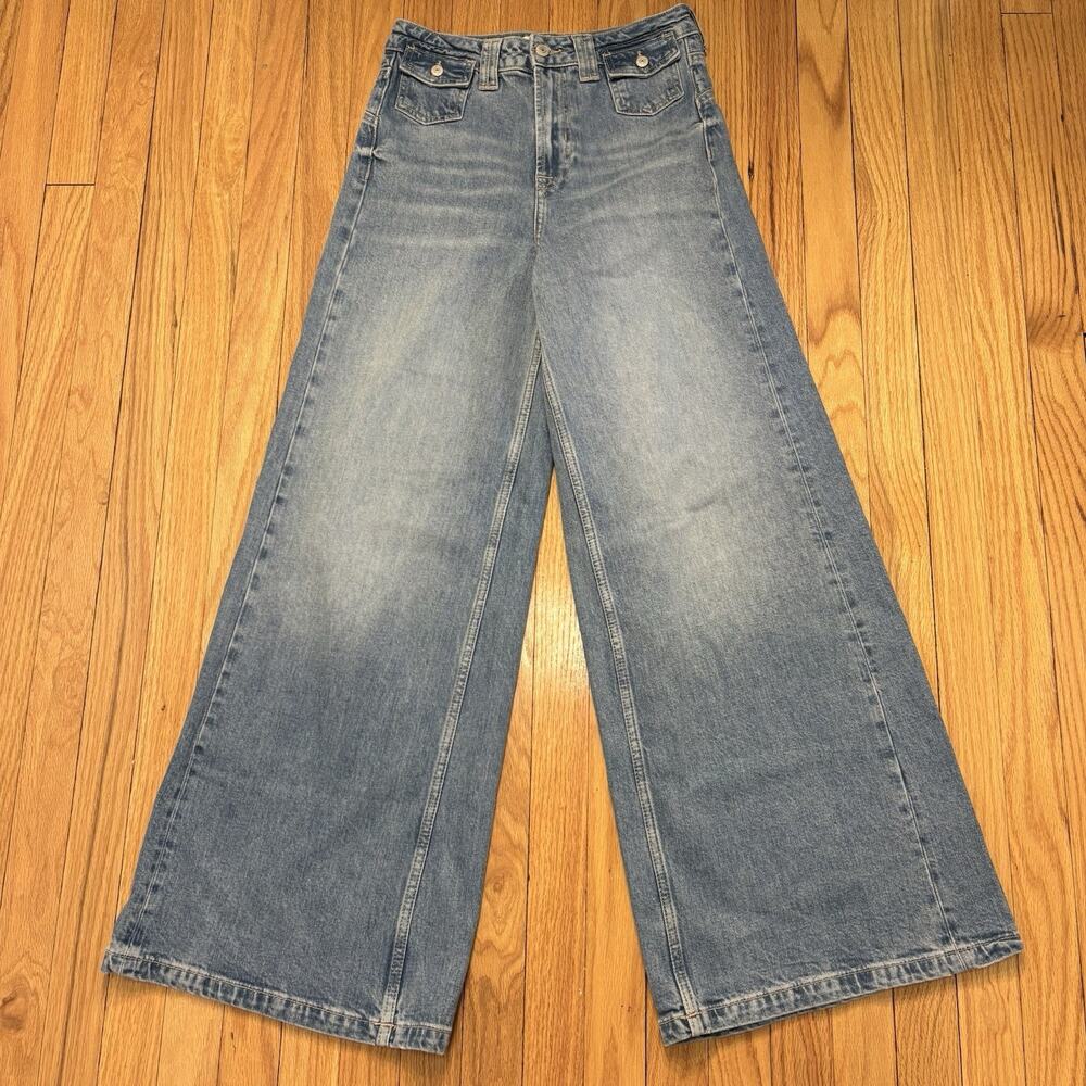 Free People We The Free Size 27 Kellee High Rise Palazzo Wide Leg Boho Denim